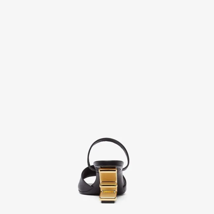 Woman Black Leather MediumHeeled Sandals Black Fendi Fendi First