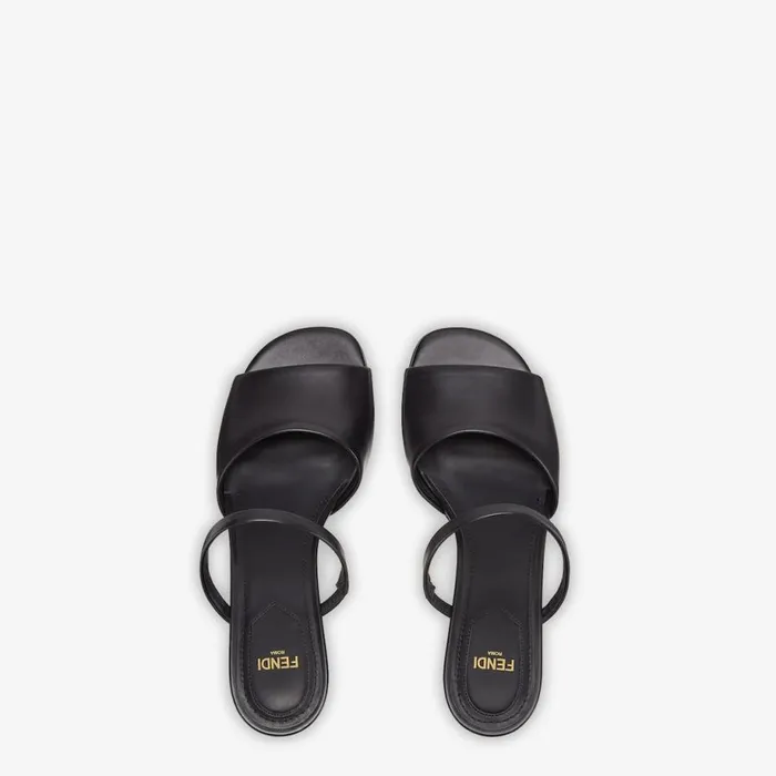 Woman Black Leather MediumHeeled Sandals Black Fendi Fendi First
