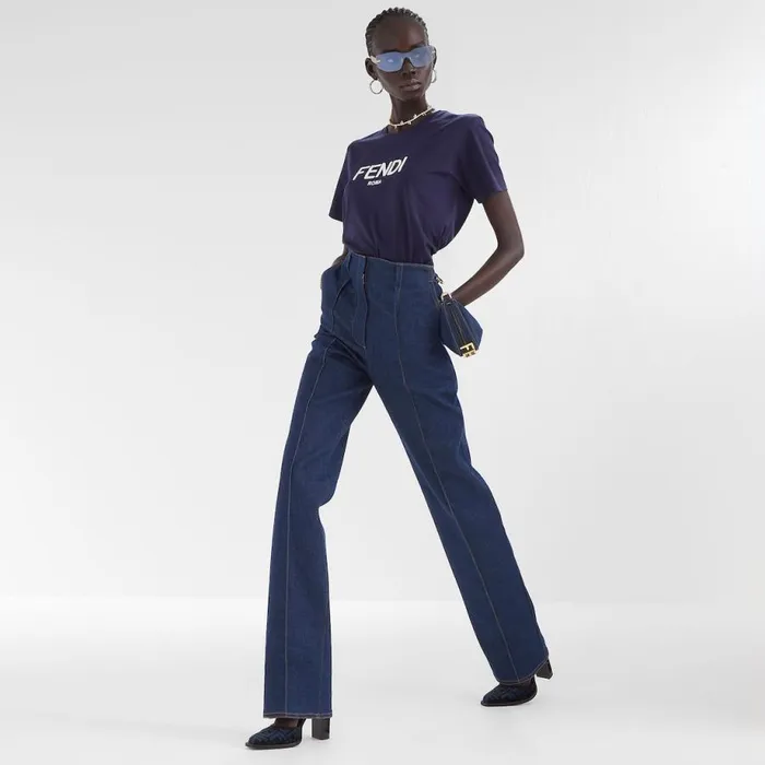 Woman Blue Cotton TShirt Blue Fendi Tshirts and Sweatshirts