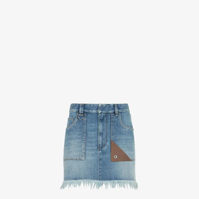 Woman Blue Denim Skirt Blue Fendi Denim