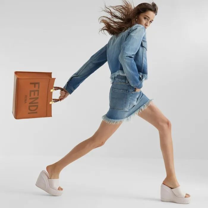 Woman Blue Denim Skirt Blue Fendi Denim