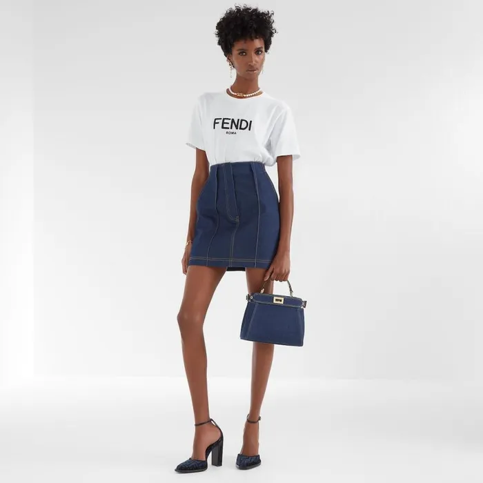 Woman Blue Denim Skirt Blue Fendi Denim
