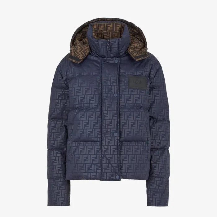 Woman Blue Ff Tech Fabric Down Jacket Blue Fendi Skiwear
