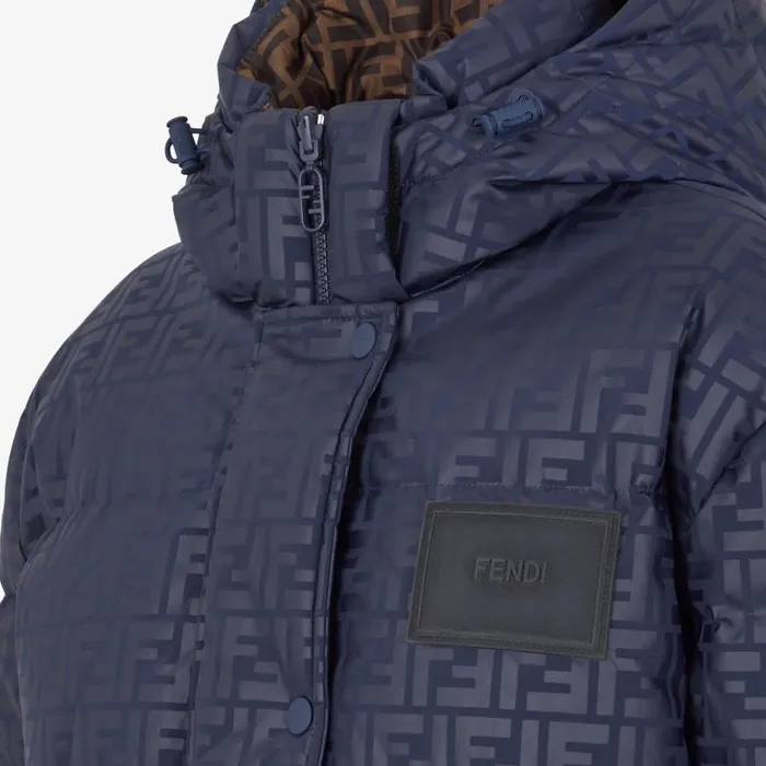 Woman Blue Ff Tech Fabric Down Jacket Blue Fendi Skiwear