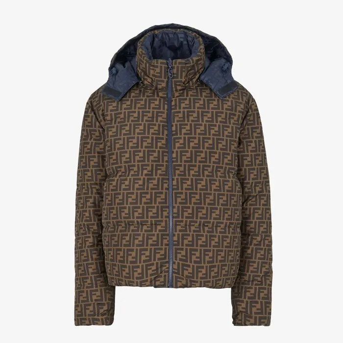 Woman Blue Ff Tech Fabric Down Jacket Blue Fendi Skiwear