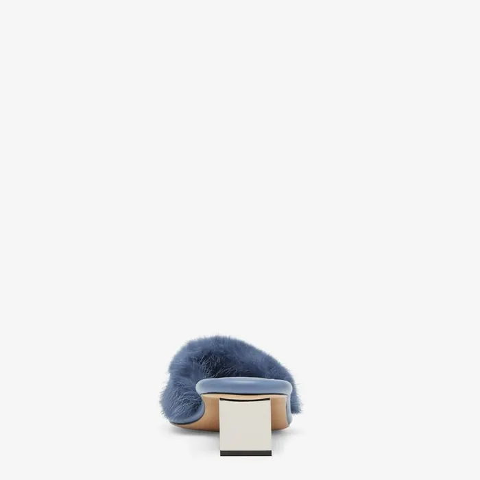 Woman Blue Mink Slides Blue Fendi Slides and Mules