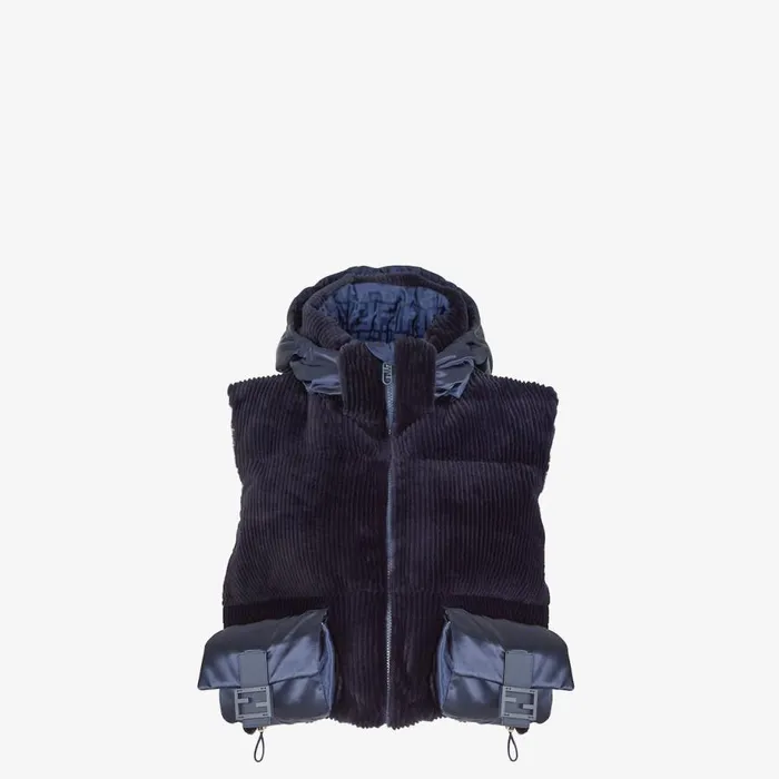 Woman Blue Nylon And Mink Gilet Blue Fendi Coats and Outerwear