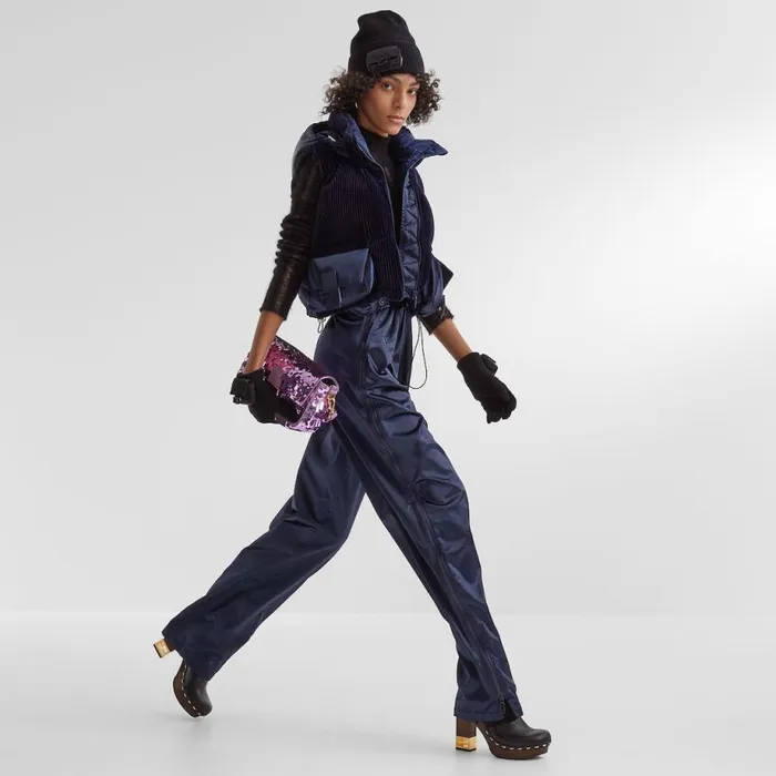 Woman Blue Nylon And Mink Gilet Blue Fendi Coats and Outerwear