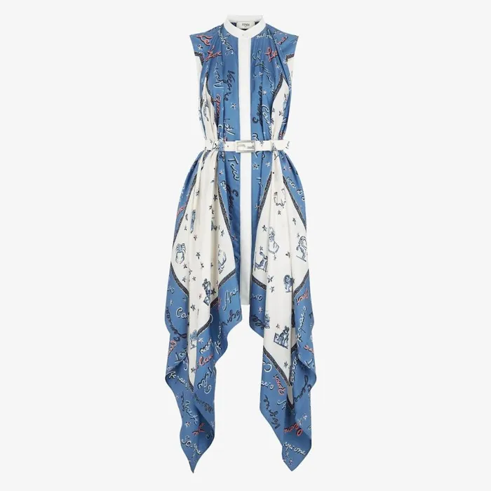 Woman Blue Silk Dress Blue Fendi Dresses and Jumpsuits