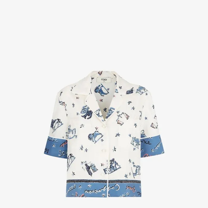 Woman Blue Silk Shirt Blue Fendi Tops and Shirts