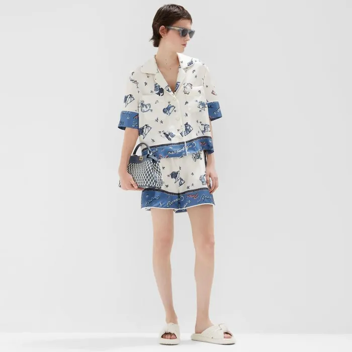 Woman Blue Silk Shirt Blue Fendi Tops and Shirts