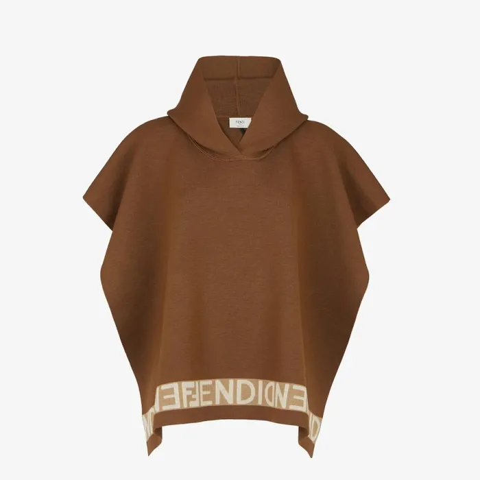 Woman Brown And Beige Wool Poncho Beige Fendi Scarves and Silks