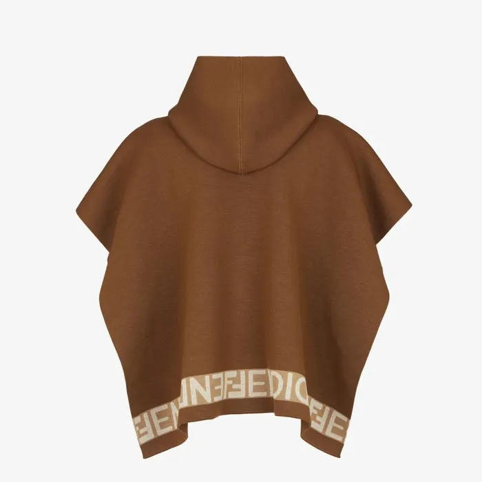Woman Brown And Beige Wool Poncho Beige Fendi Scarves and Silks