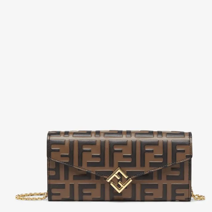 Woman Brown And Black Ff Leather Wallet Pink Fendi Wallets On Chain