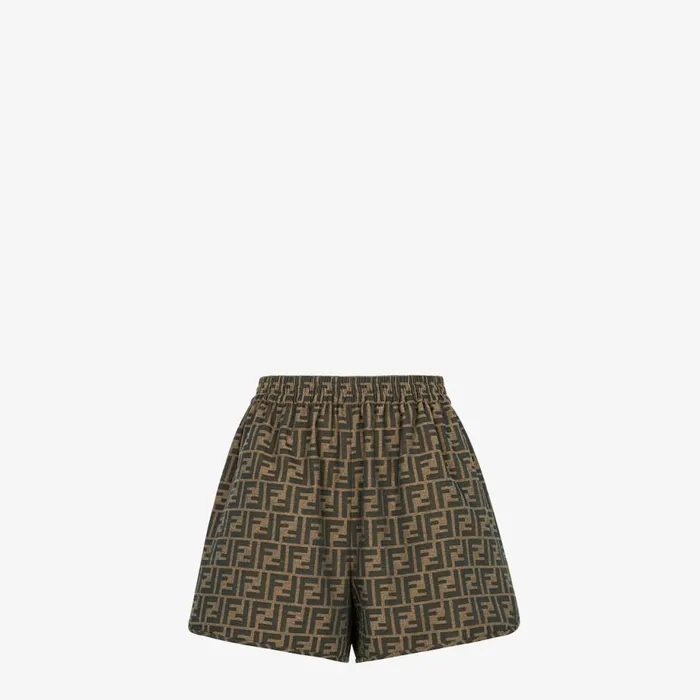 Woman Brown Canvas Shorts Brown Fendi Pants and Shorts