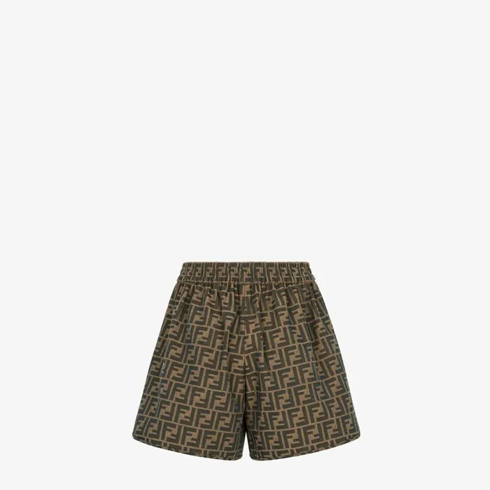 Woman Brown Canvas Shorts Brown Fendi Pants and Shorts