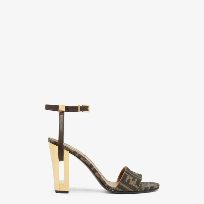 Woman Brown Fabric HighHeeled Sandals Brown Fendi Sandals