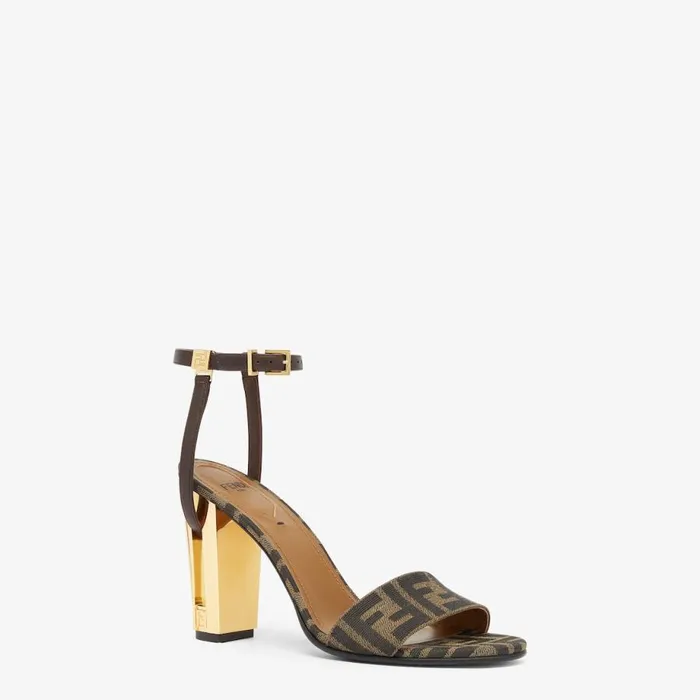 Woman Brown Fabric HighHeeled Sandals Brown Fendi Sandals
