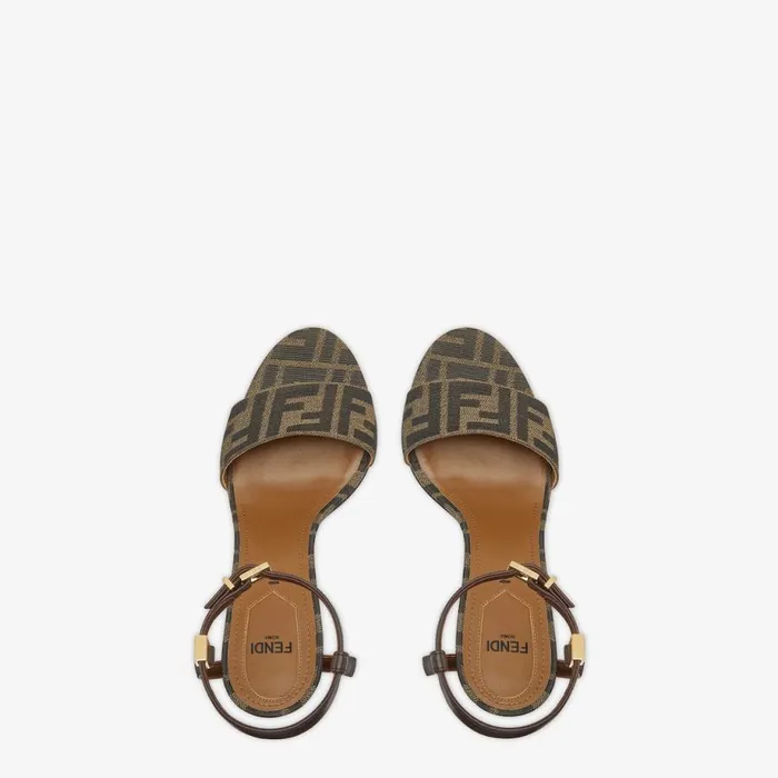 Woman Brown Fabric HighHeeled Sandals Brown Fendi Sandals