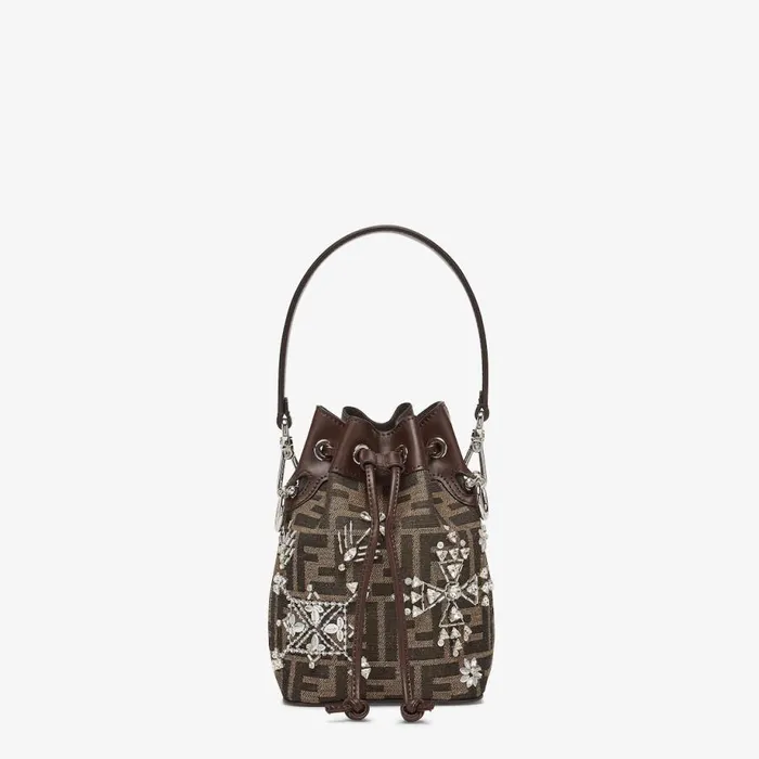 Woman Brown Ff Fabric MiniBag With Embroideries Brown Fendi Mini Bags