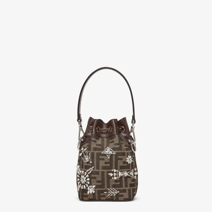 Woman Brown Ff Fabric MiniBag With Embroideries Brown Fendi Mini Bags