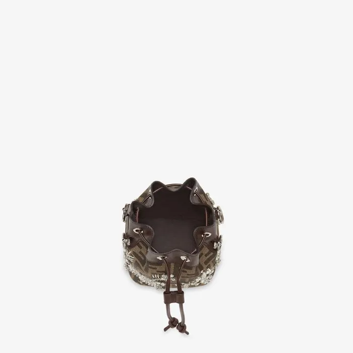 Woman Brown Ff Fabric MiniBag With Embroideries Brown Fendi Mini Bags