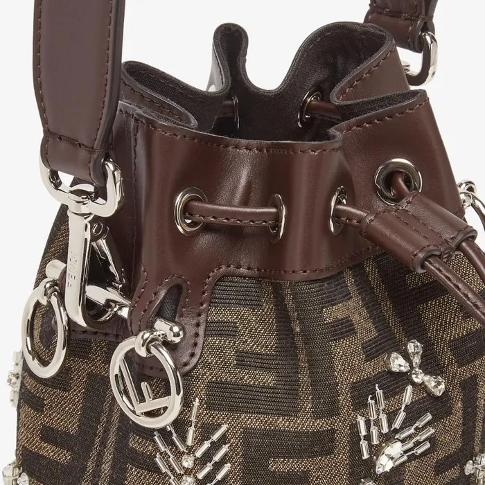Woman Brown Ff Fabric MiniBag With Embroideries Brown Fendi Mini Bags