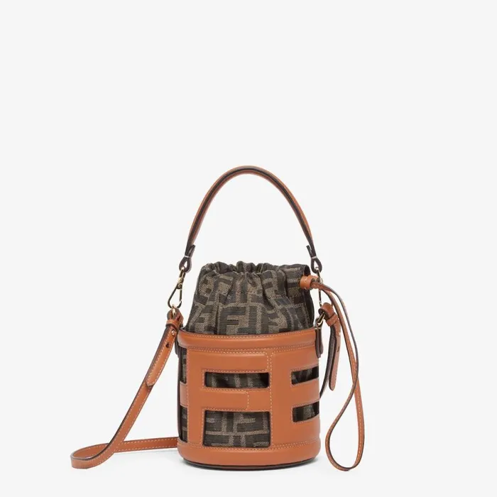 Woman Brown Leather And Ff Fabric MiniBag Brown Fendi Mini Bags
