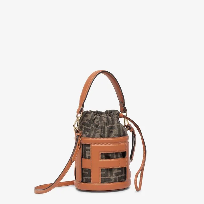 Woman Brown Leather And Ff Fabric MiniBag Brown Fendi Mini Bags