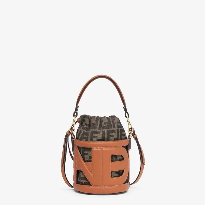 Woman Brown Leather And Ff Fabric MiniBag Brown Fendi Mini Bags