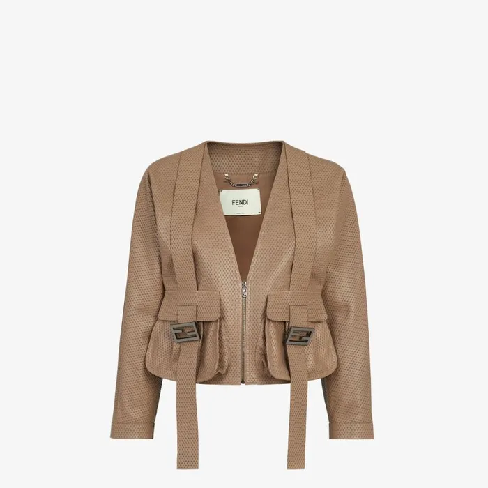 Woman Brown Leather Jacket Brown Fendi Jackets