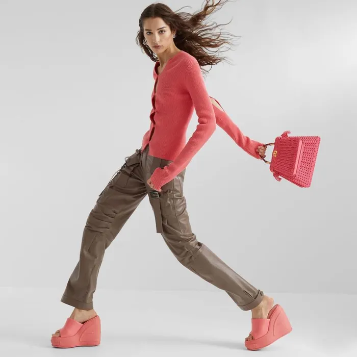 Woman Brown Leather Trousers Brown Fendi Pants and Shorts