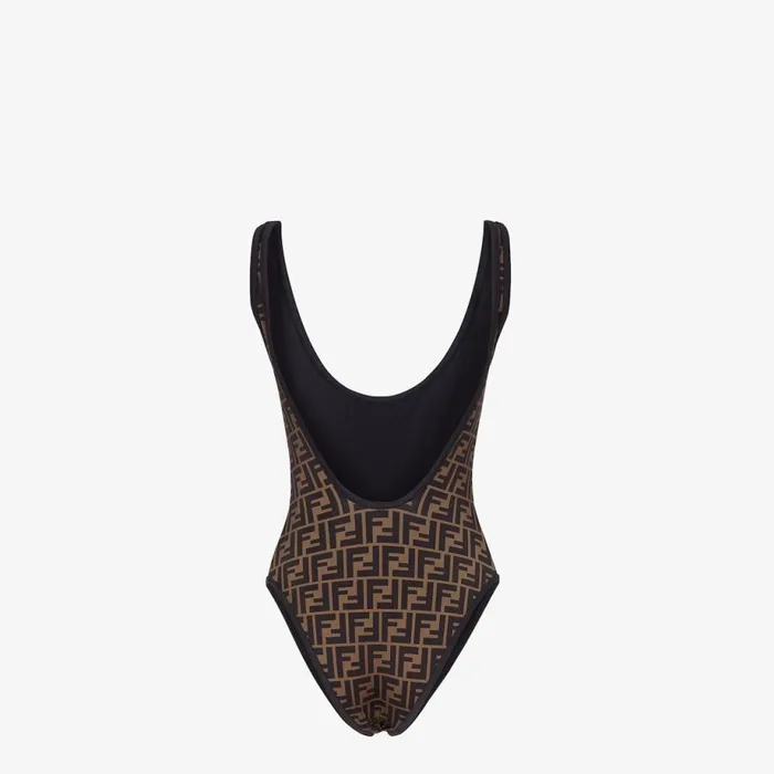 Woman Brown Lycra Swimsuit Black Fendi Swimwear
