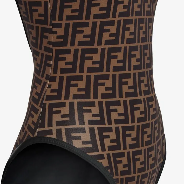 Woman Brown Lycra Swimsuit Black Fendi Swimwear
