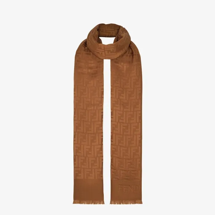 Woman Brown Silk Stole Brown Fendi Scarves and Silks