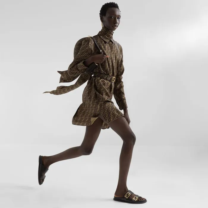 Woman Brown Twill Dress Brown Fendi Dresses and Jumpsuits