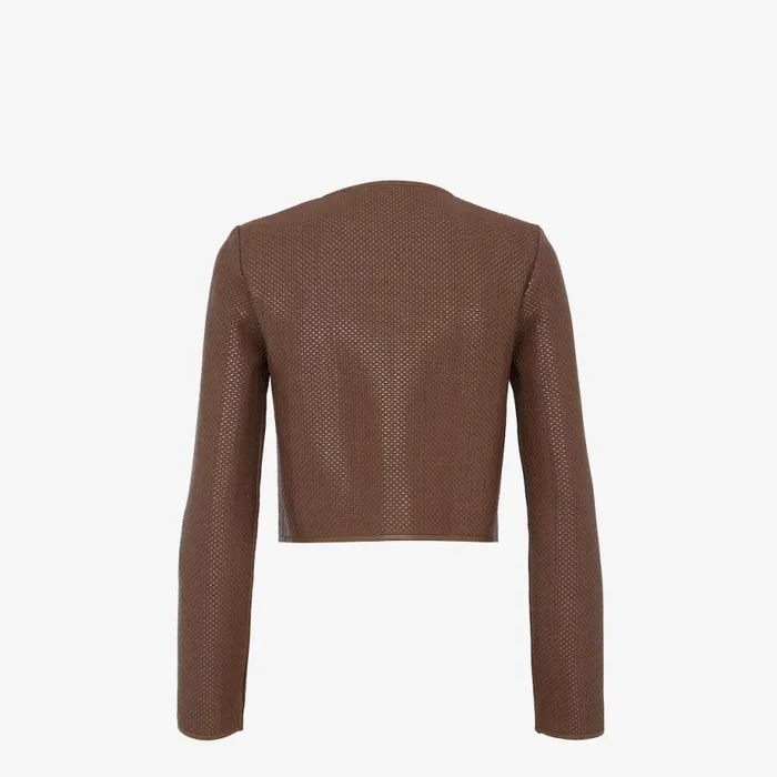 Woman Brown Woven Leather Jacket Brown Fendi Jackets