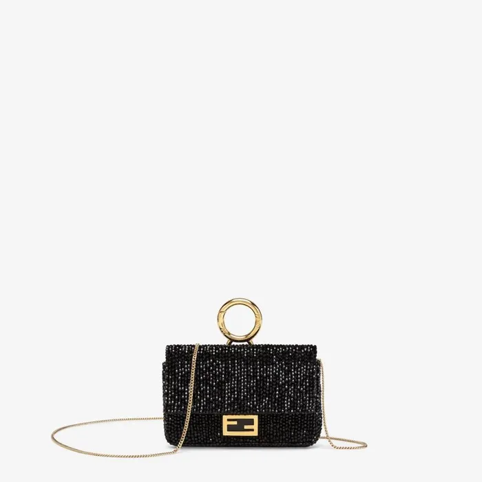 Woman Charm With Black Crystals Black Fendi Miniature Bags