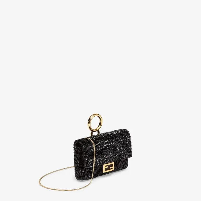 Woman Charm With Black Crystals Black Fendi Miniature Bags