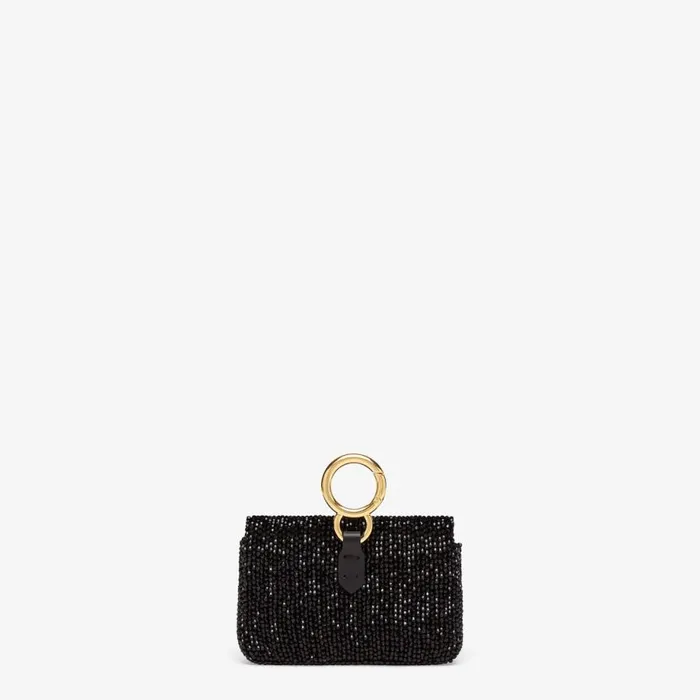 Woman Charm With Black Crystals Black Fendi Miniature Bags