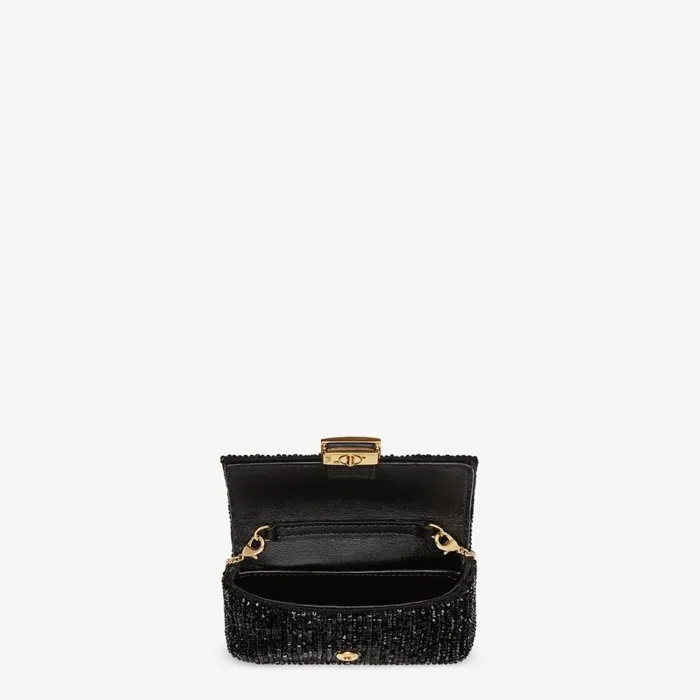 Woman Charm With Black Crystals Black Fendi Miniature Bags