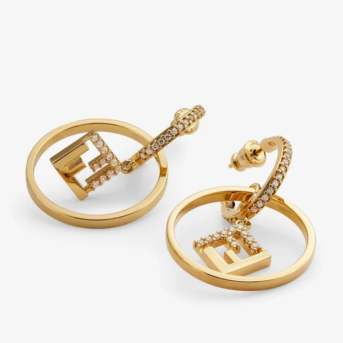 Woman GoldColoured Earrings Gold Fendi Earring and Brooches