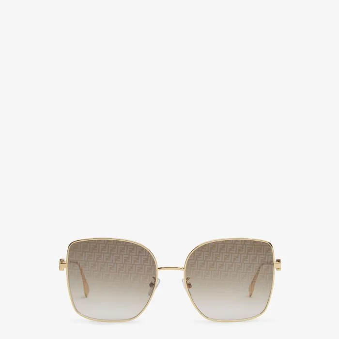Woman Gold Metal Sunglasses With Ff Micro Logo Lenses Gold Fendi Sunglasses