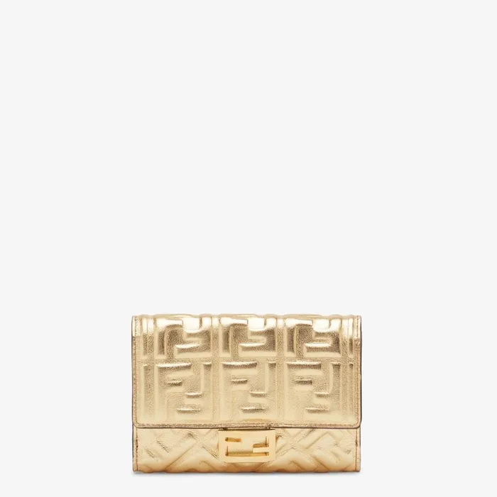 Woman Golden Leather Wallet Gold Fendi Wallets