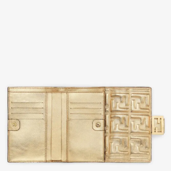 Woman Golden Leather Wallet Gold Fendi Wallets