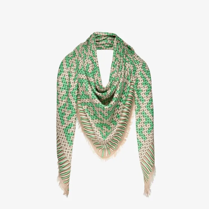 Woman Green Modal And Silk Shawl Green Fendi Scarves and Silks