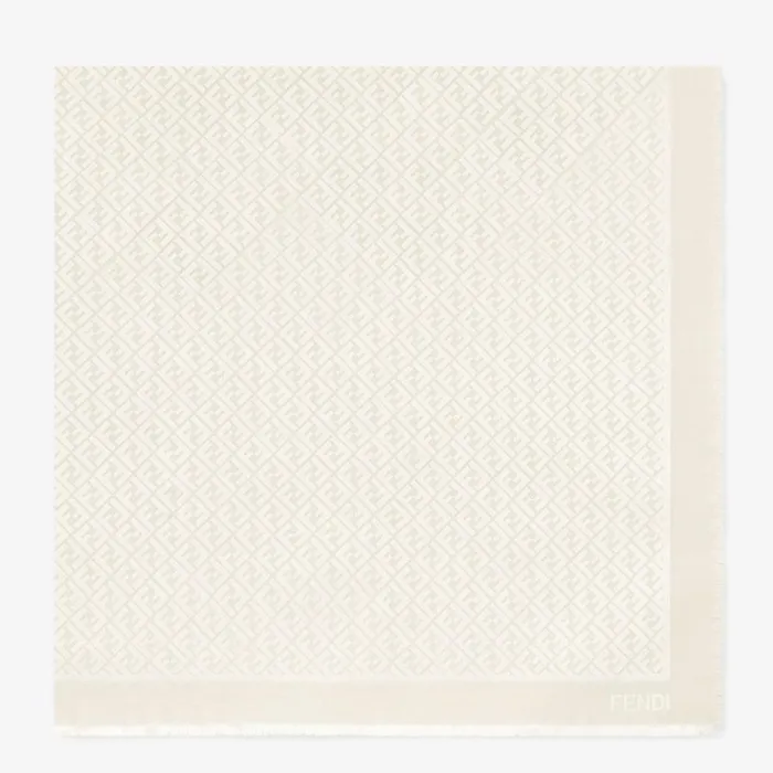 Woman Ivory Organic Silk Shawl Ivory Fendi Scarves and Silks