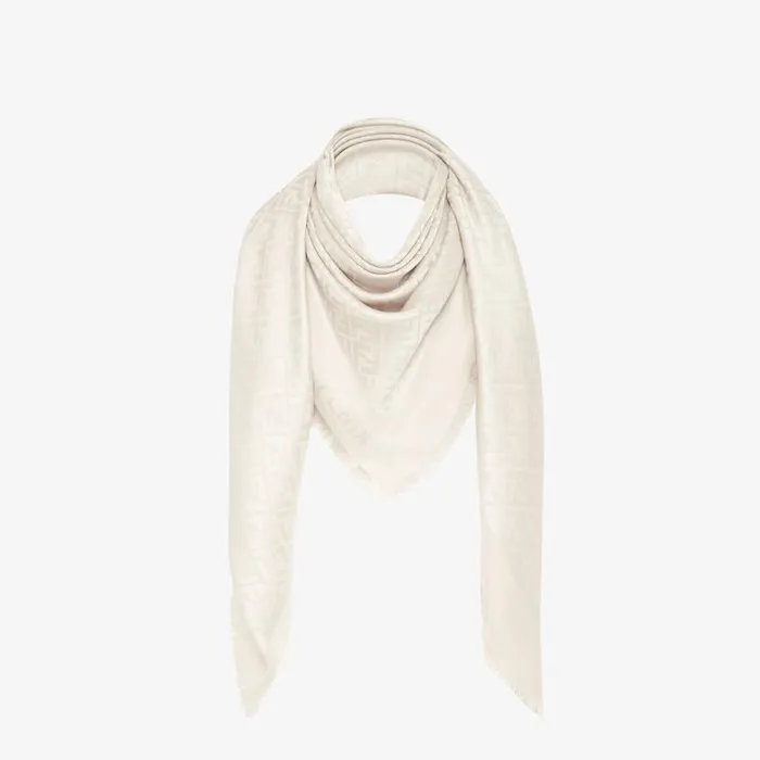 Woman Ivory Organic Silk Shawl Ivory Fendi Scarves and Silks
