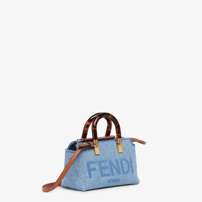 Woman Light Blue Denim Small Boston Bag Light Blue Fendi Mini Bags