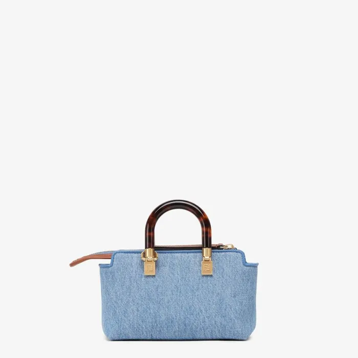 Woman Light Blue Denim Small Boston Bag Light Blue Fendi Mini Bags